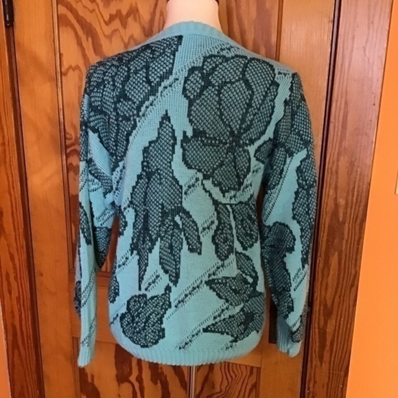 GUC✨ JESSICA SCOTT vintage women's large blue 90s flowers sweater - Picture 8 of 8